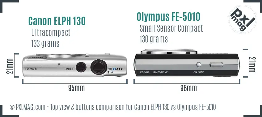 Canon ELPH 130 vs Olympus FE-5010 top view buttons comparison