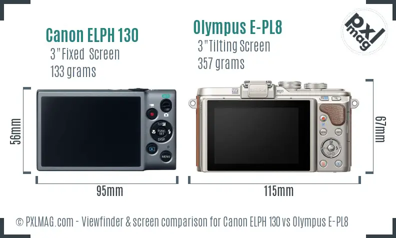 Canon ELPH 130 vs Olympus E-PL8 Screen and Viewfinder comparison