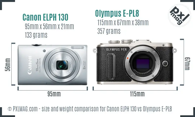 Canon ELPH 130 vs Olympus E-PL8 size comparison