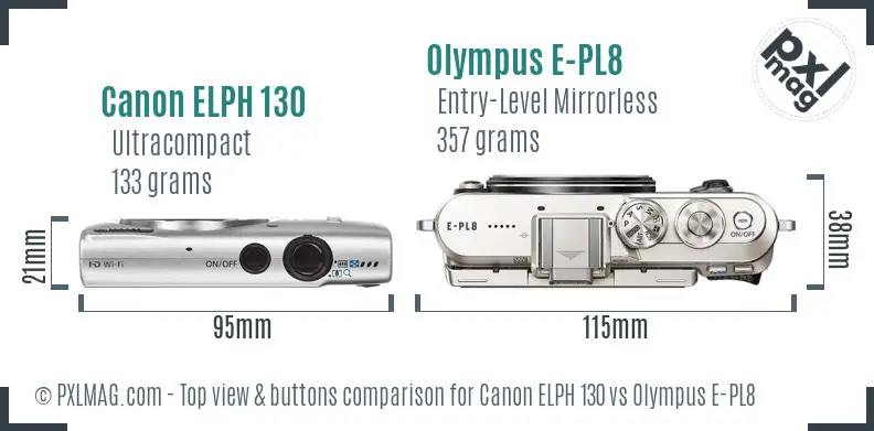 Canon ELPH 130 vs Olympus E-PL8 top view buttons comparison