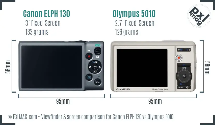 Canon ELPH 130 vs Olympus 5010 Screen and Viewfinder comparison