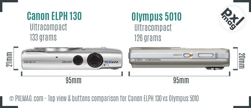 Canon ELPH 130 vs Olympus 5010 top view buttons comparison