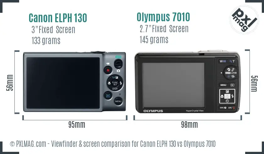 Canon ELPH 130 vs Olympus 7010 Screen and Viewfinder comparison