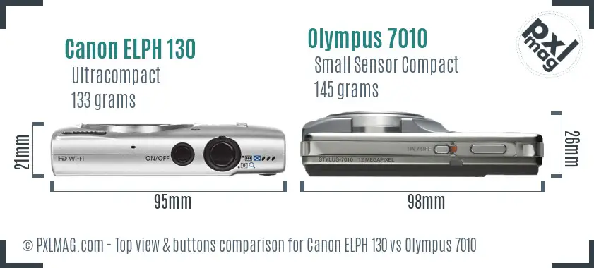 Canon ELPH 130 vs Olympus 7010 top view buttons comparison