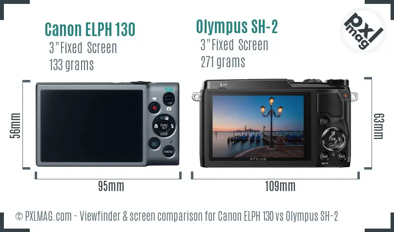 Canon ELPH 130 vs Olympus SH-2 Screen and Viewfinder comparison