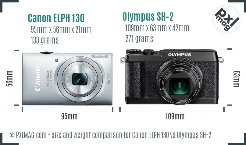 Canon ELPH 130 vs Olympus SH-2 size comparison