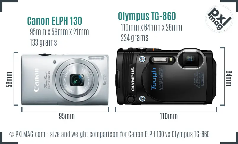 Canon ELPH 130 vs Olympus TG-860 size comparison