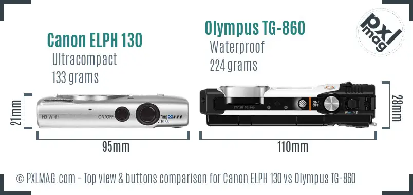 Canon ELPH 130 vs Olympus TG-860 top view buttons comparison