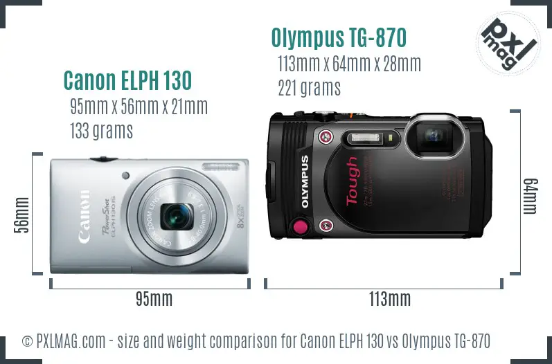 Canon ELPH 130 vs Olympus TG-870 size comparison