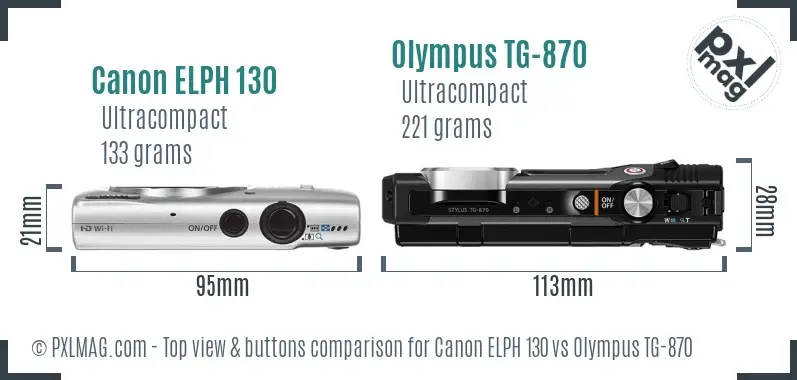 Canon ELPH 130 vs Olympus TG-870 top view buttons comparison