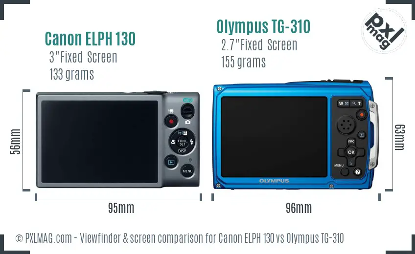 Canon ELPH 130 vs Olympus TG-310 Screen and Viewfinder comparison