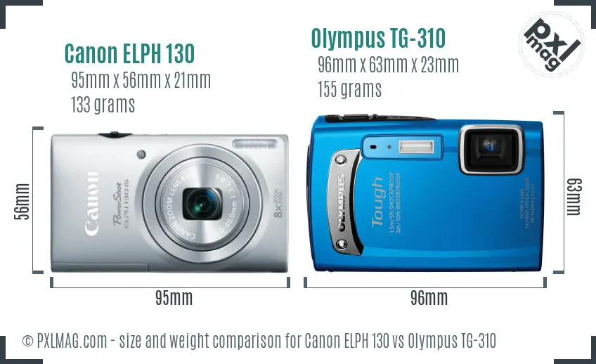Canon ELPH 130 vs Olympus TG-310 size comparison