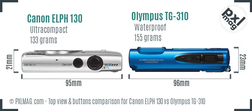 Canon ELPH 130 vs Olympus TG-310 top view buttons comparison