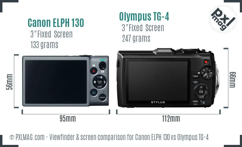 Canon ELPH 130 vs Olympus TG-4 Screen and Viewfinder comparison