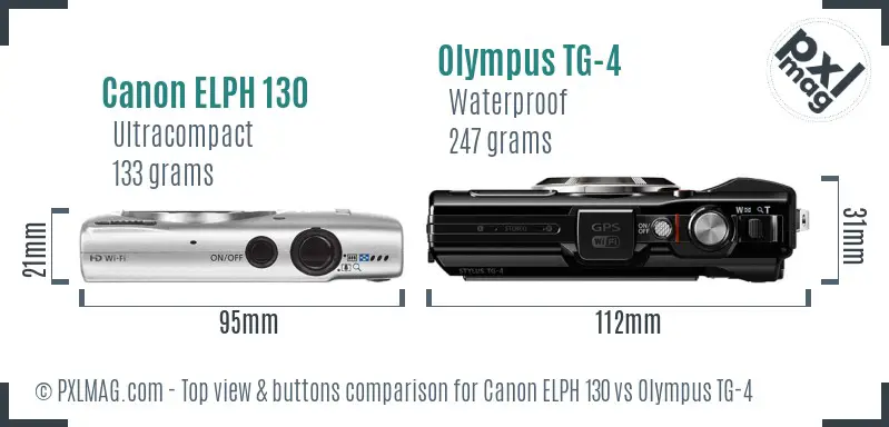 Canon ELPH 130 vs Olympus TG-4 top view buttons comparison