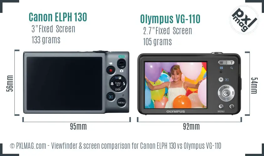 Canon ELPH 130 vs Olympus VG-110 Screen and Viewfinder comparison