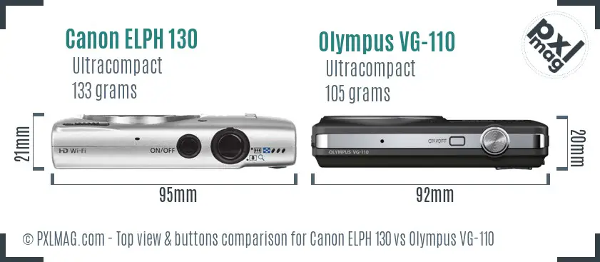 Canon ELPH 130 vs Olympus VG-110 top view buttons comparison
