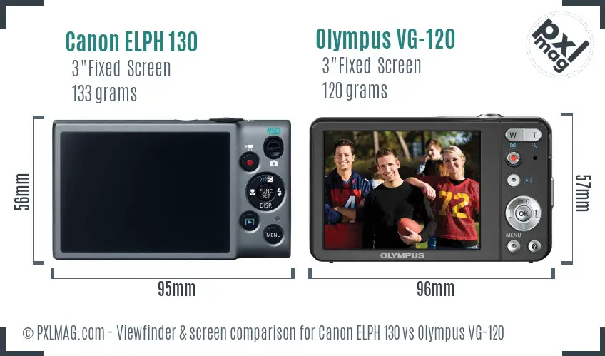 Canon ELPH 130 vs Olympus VG-120 Screen and Viewfinder comparison