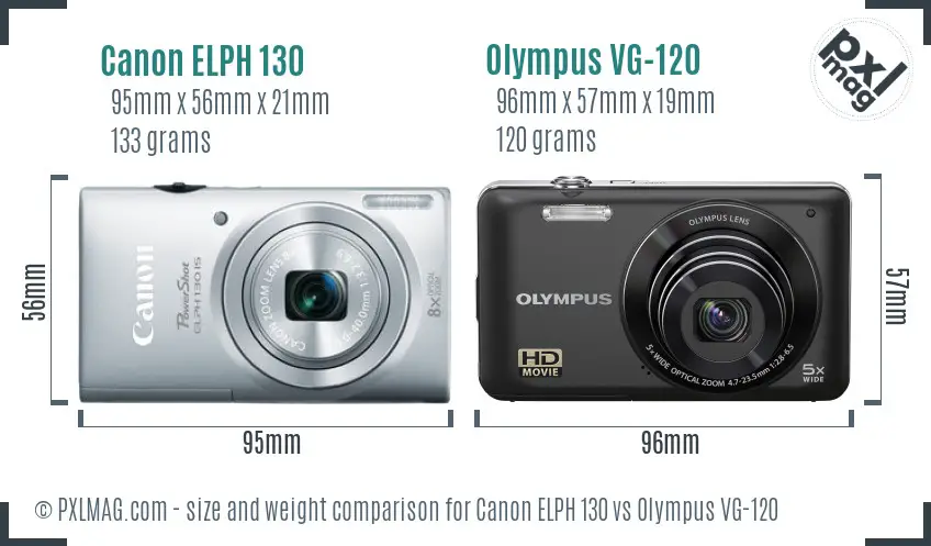 Canon ELPH 130 vs Olympus VG-120 size comparison