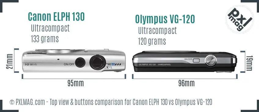 Canon ELPH 130 vs Olympus VG-120 top view buttons comparison