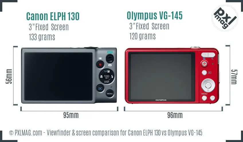 Canon ELPH 130 vs Olympus VG-145 Screen and Viewfinder comparison