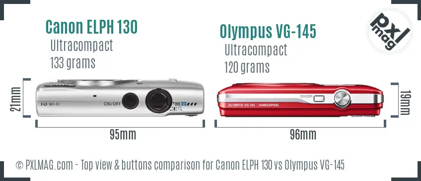 Canon ELPH 130 vs Olympus VG-145 top view buttons comparison