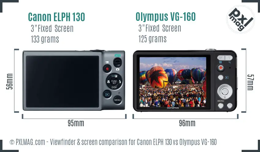 Canon ELPH 130 vs Olympus VG-160 Screen and Viewfinder comparison