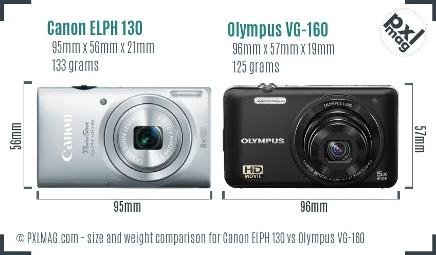 Canon ELPH 130 vs Olympus VG-160 size comparison
