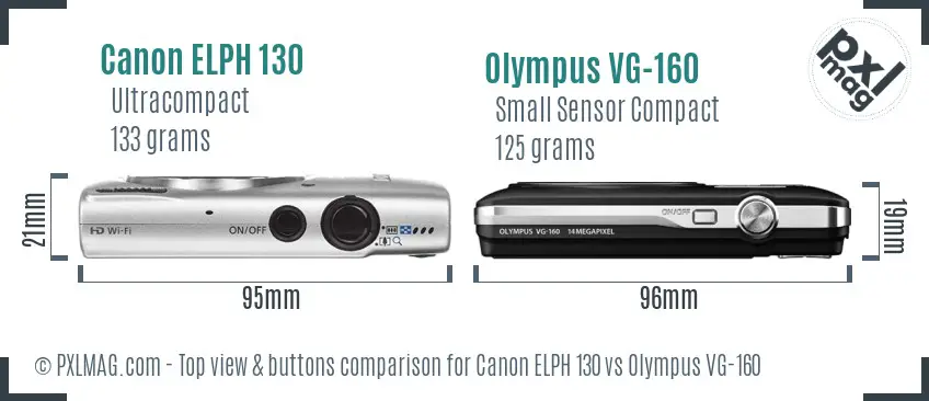 Canon ELPH 130 vs Olympus VG-160 top view buttons comparison