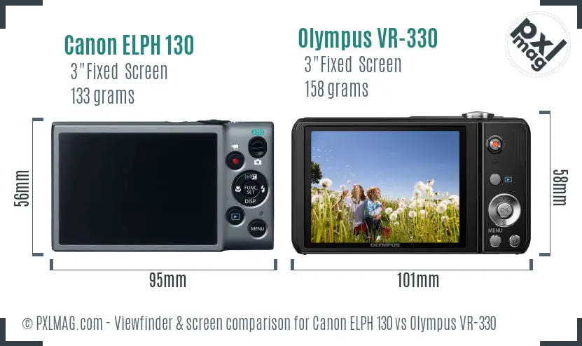 Canon ELPH 130 vs Olympus VR-330 Screen and Viewfinder comparison