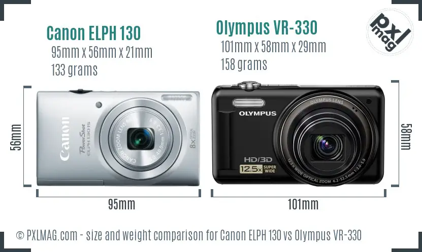Canon ELPH 130 vs Olympus VR-330 size comparison