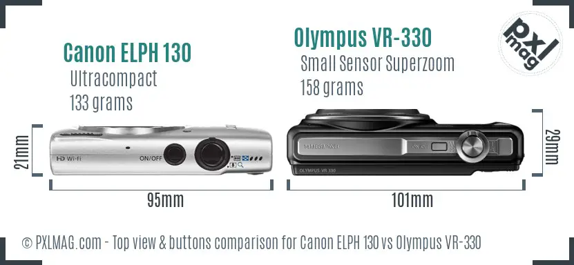 Canon ELPH 130 vs Olympus VR-330 top view buttons comparison