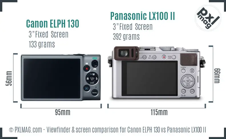 Canon ELPH 130 vs Panasonic LX100 II Screen and Viewfinder comparison
