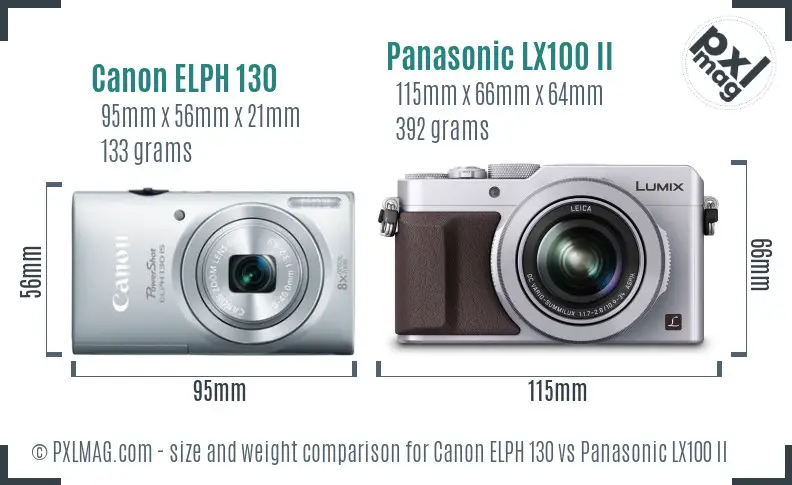 Canon ELPH 130 vs Panasonic LX100 II size comparison