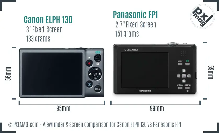 Canon ELPH 130 vs Panasonic FP1 Screen and Viewfinder comparison