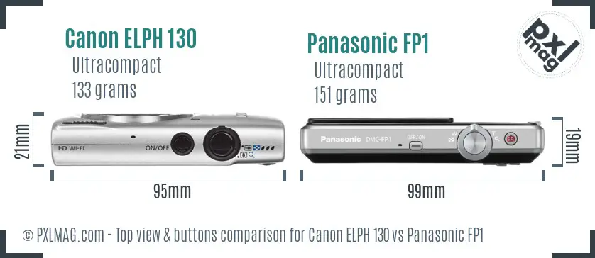 Canon ELPH 130 vs Panasonic FP1 top view buttons comparison