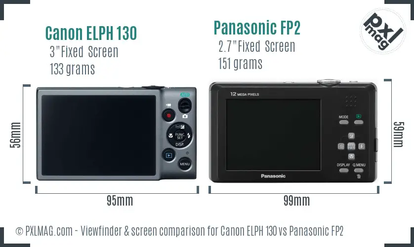 Canon ELPH 130 vs Panasonic FP2 Screen and Viewfinder comparison