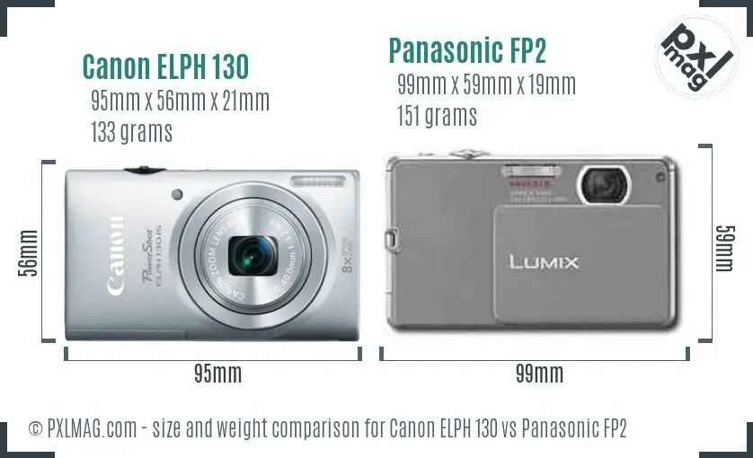 Canon ELPH 130 vs Panasonic FP2 size comparison