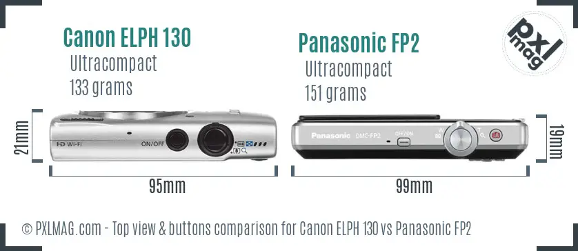 Canon ELPH 130 vs Panasonic FP2 top view buttons comparison