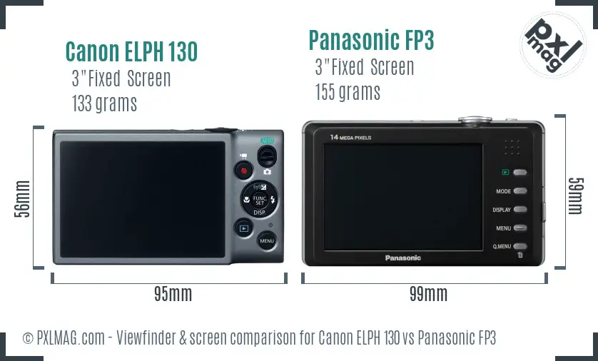 Canon ELPH 130 vs Panasonic FP3 Screen and Viewfinder comparison