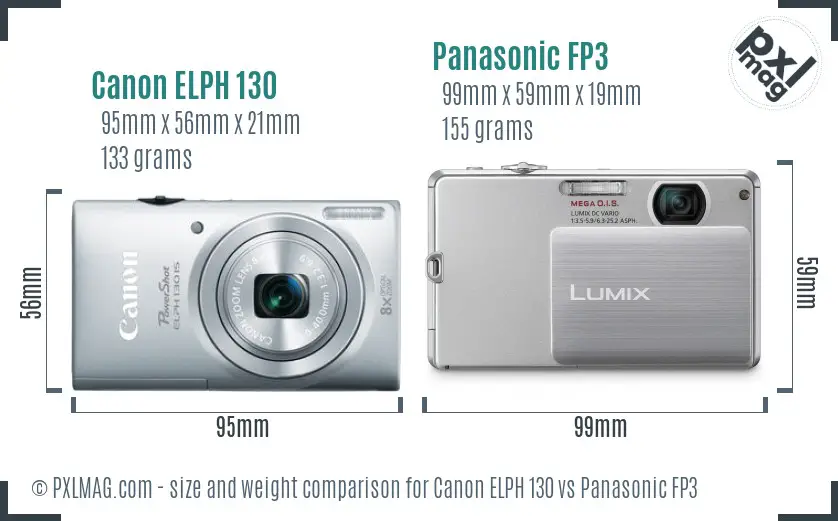 Canon ELPH 130 vs Panasonic FP3 size comparison