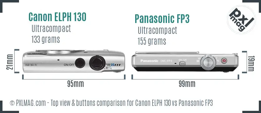 Canon ELPH 130 vs Panasonic FP3 top view buttons comparison