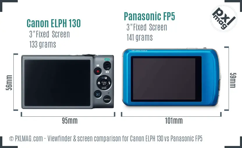 Canon ELPH 130 vs Panasonic FP5 Screen and Viewfinder comparison