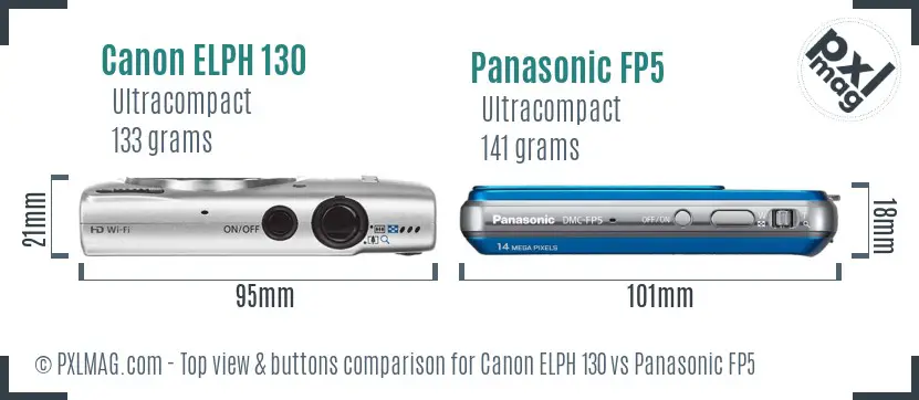 Canon ELPH 130 vs Panasonic FP5 top view buttons comparison