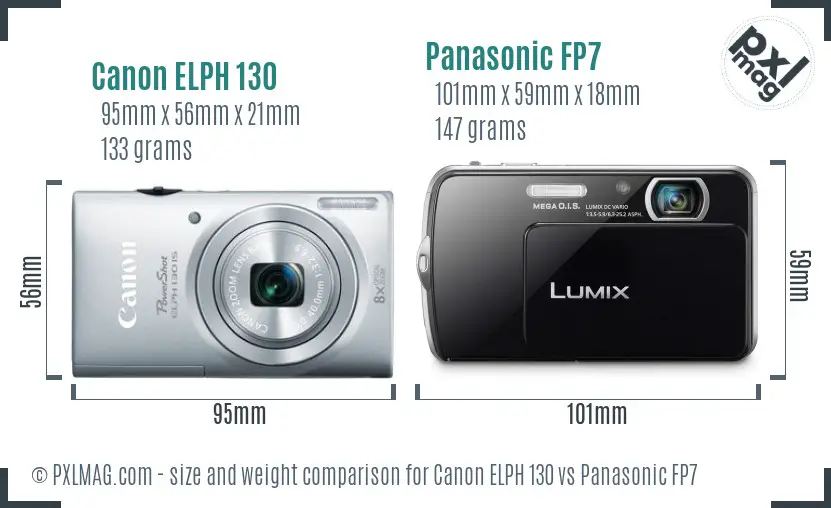 Canon ELPH 130 vs Panasonic FP7 size comparison