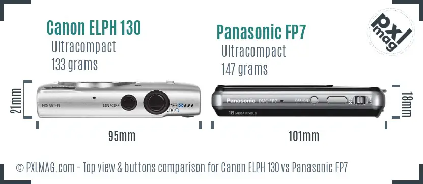Canon ELPH 130 vs Panasonic FP7 top view buttons comparison