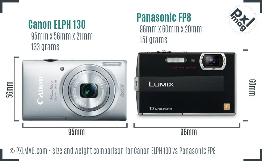 Canon ELPH 130 vs Panasonic FP8 size comparison Canon ELPH 130 vs Panasonic FP8 size comparison