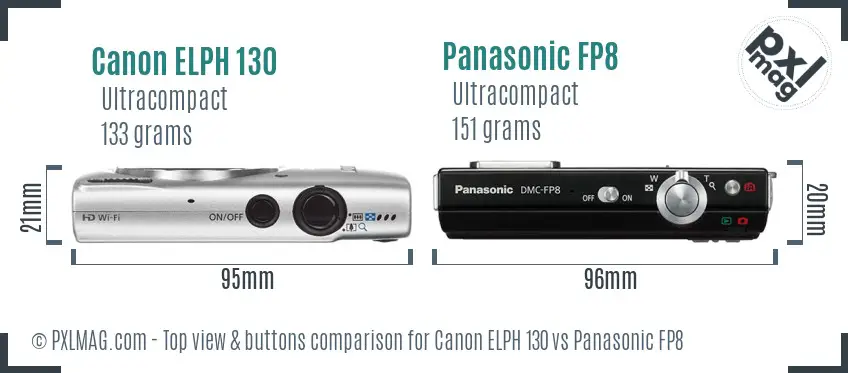 Canon ELPH 130 vs Panasonic FP8 top view buttons comparison Canon ELPH 130 vs Panasonic FP8 top view buttons comparison