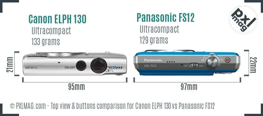 Canon ELPH 130 vs Panasonic FS12 top view buttons comparison Canon ELPH 130 vs Panasonic FS12 top view buttons comparison