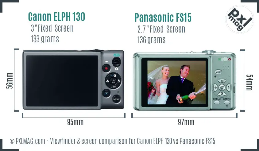 Canon ELPH 130 vs Panasonic FS15 Screen and Viewfinder comparison